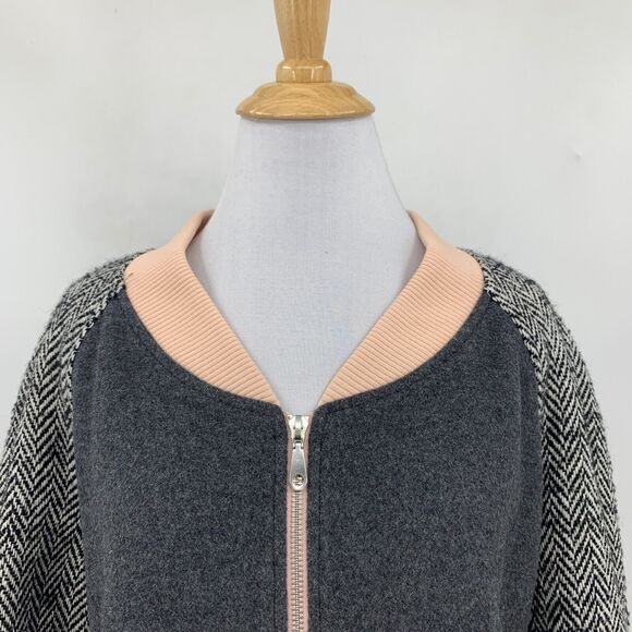 Rebecca Minkoff Jacket Womens L Large Grey Pink Herringbone Wool Blend Contrast - Picture 3 of 14